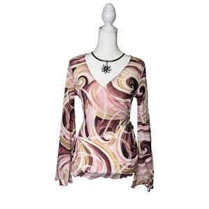 Vintage Y2K Moa Moa Babydoll Bell Sleeve Asymetrical Top Women's Size Large